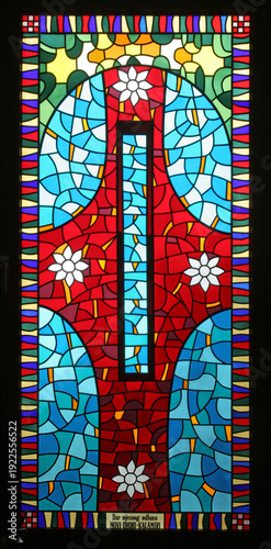 Departure to eternity, stained glass window in the Church of Mary Queen of the Apostles in Zapresic, Croatia