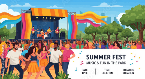 Diverse crowd enjoying live music at an outdoor summer festival 1.