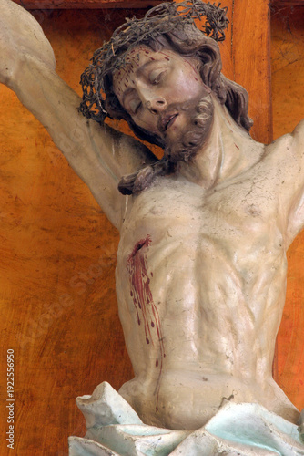 Crucified Christ above the main altar in the Parish Church of the Visitation of the Virgin Mary in Cucerje, Croatia