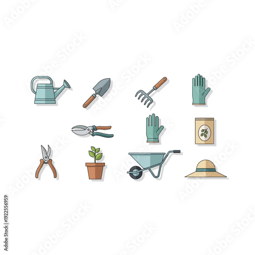 Garden Equipment Flat Design Vector Icon Collection