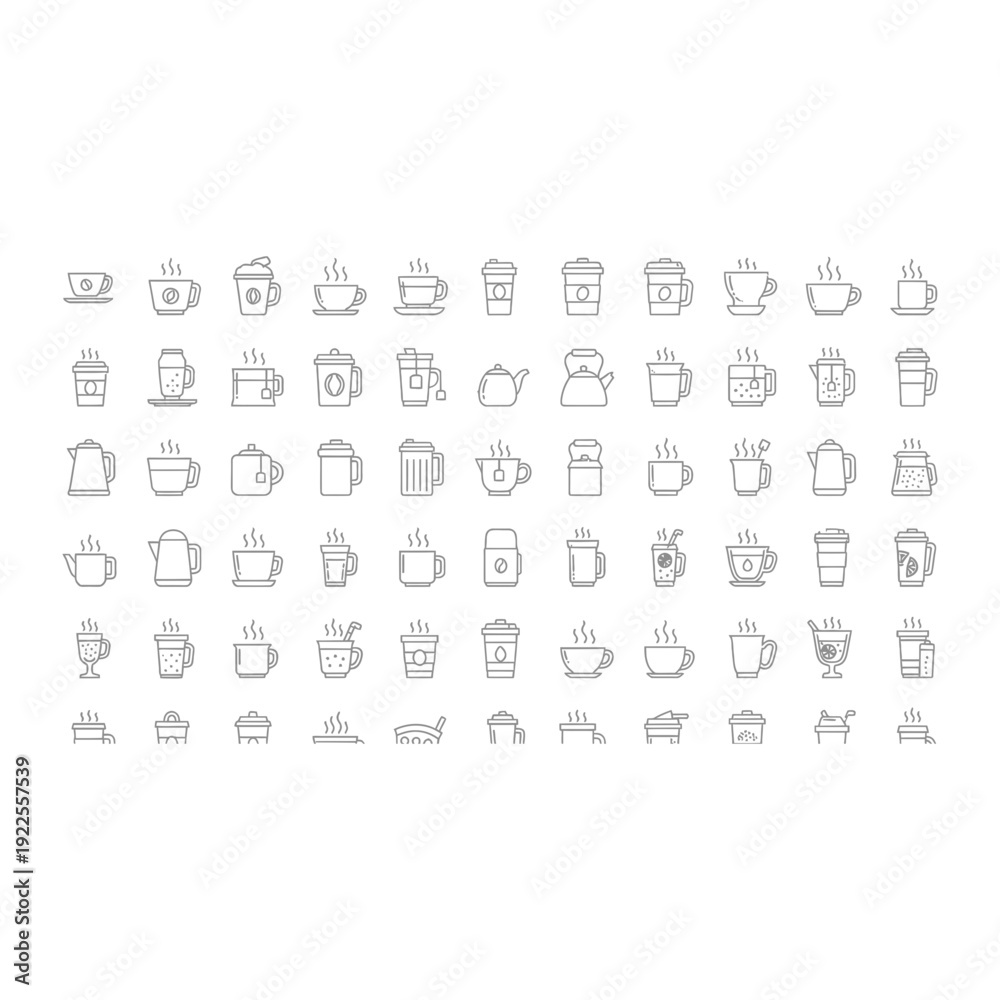 Fototapeta premium Coffee and Tea Icons: Simple Outline Vector Set