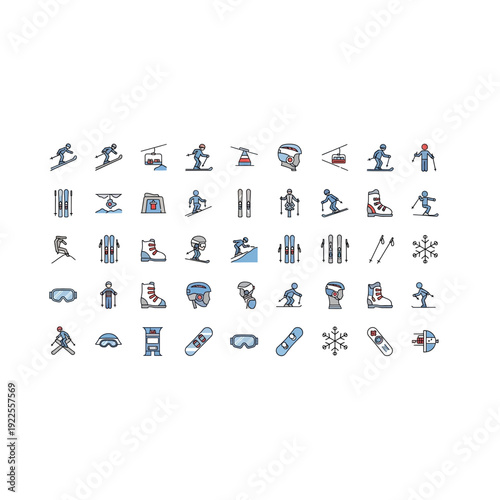 Winter Ski Resort Icons: Skiing, Snowboarding, and Mountain Fun