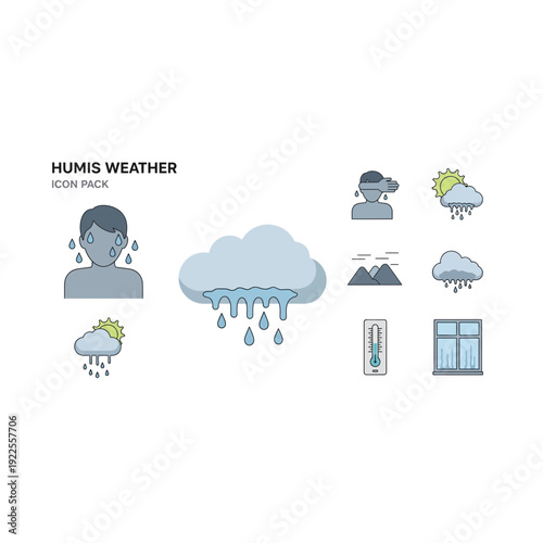 Humid and Rainy Weather Icon Pack with Outline Style Elements