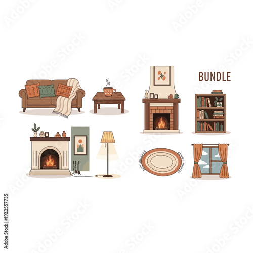 Home Interior Fireplace and Cozy Living Room Furniture Bundle