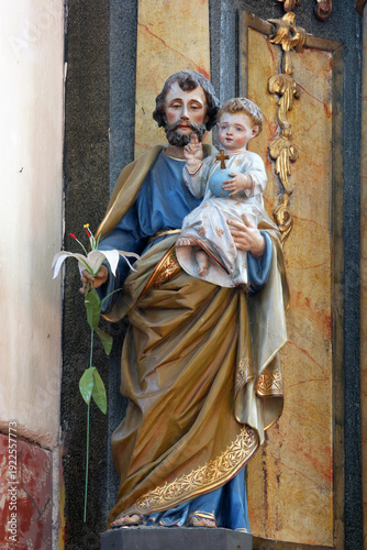 Saint Joseph, statue on the altar of the Sacred Heart of Jesus in the parish church of St. George and St. James in Oborovo, Croatia
