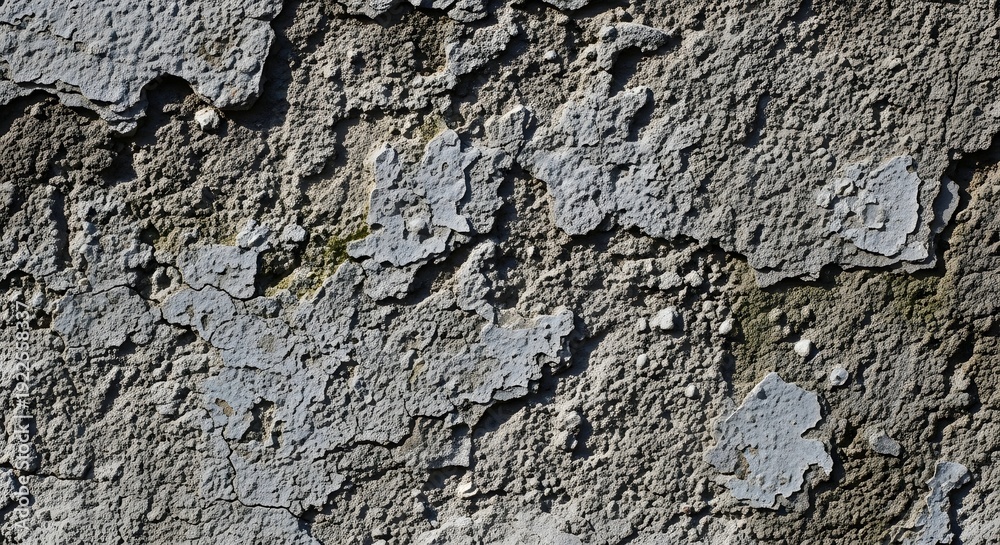 Obraz premium A close-up view of a rough, weathered stone wall surface with textured details.