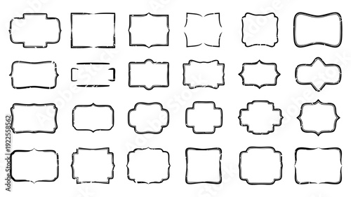 Collection of 24 Vintage Hand Drawn Blank Frame Shapes Grunge Border Set