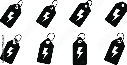 Electric icon set featuring lightning bolt symbols on tags