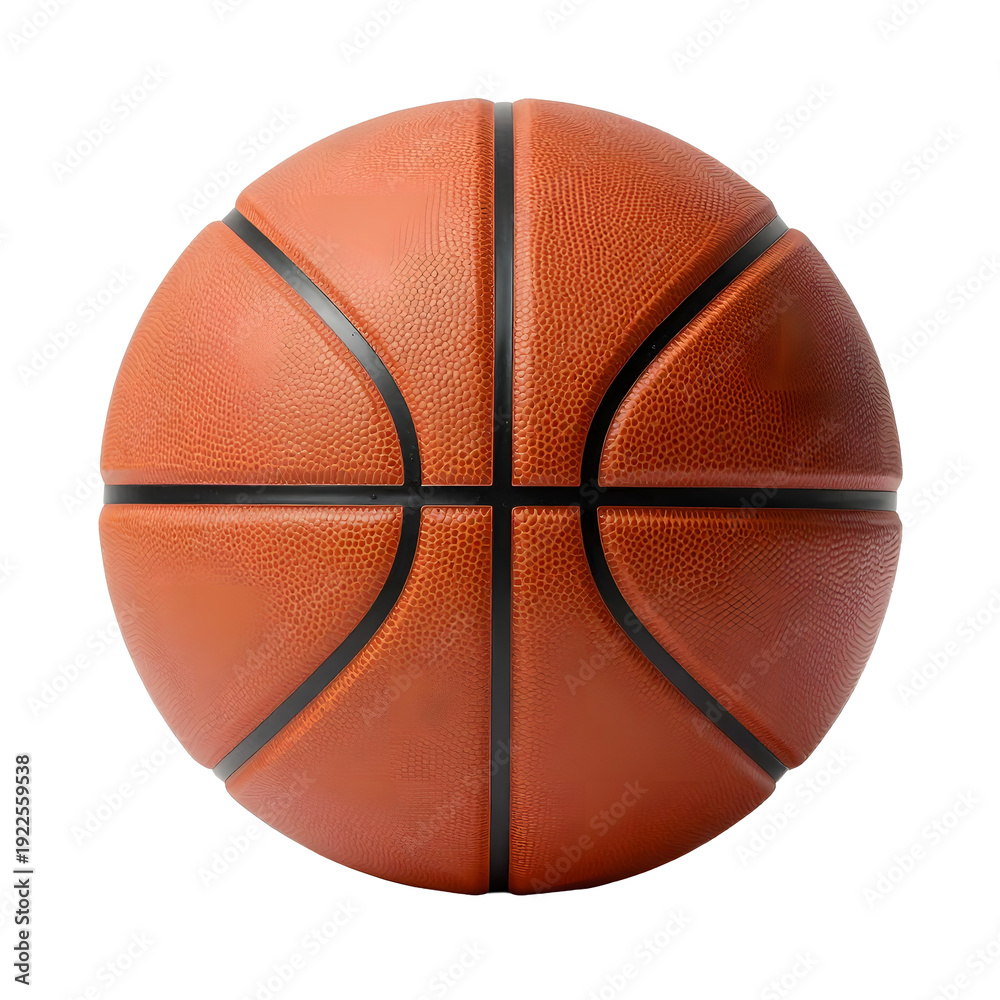 Fototapeta premium Close up of a textured orange basketball with black lines on a white background