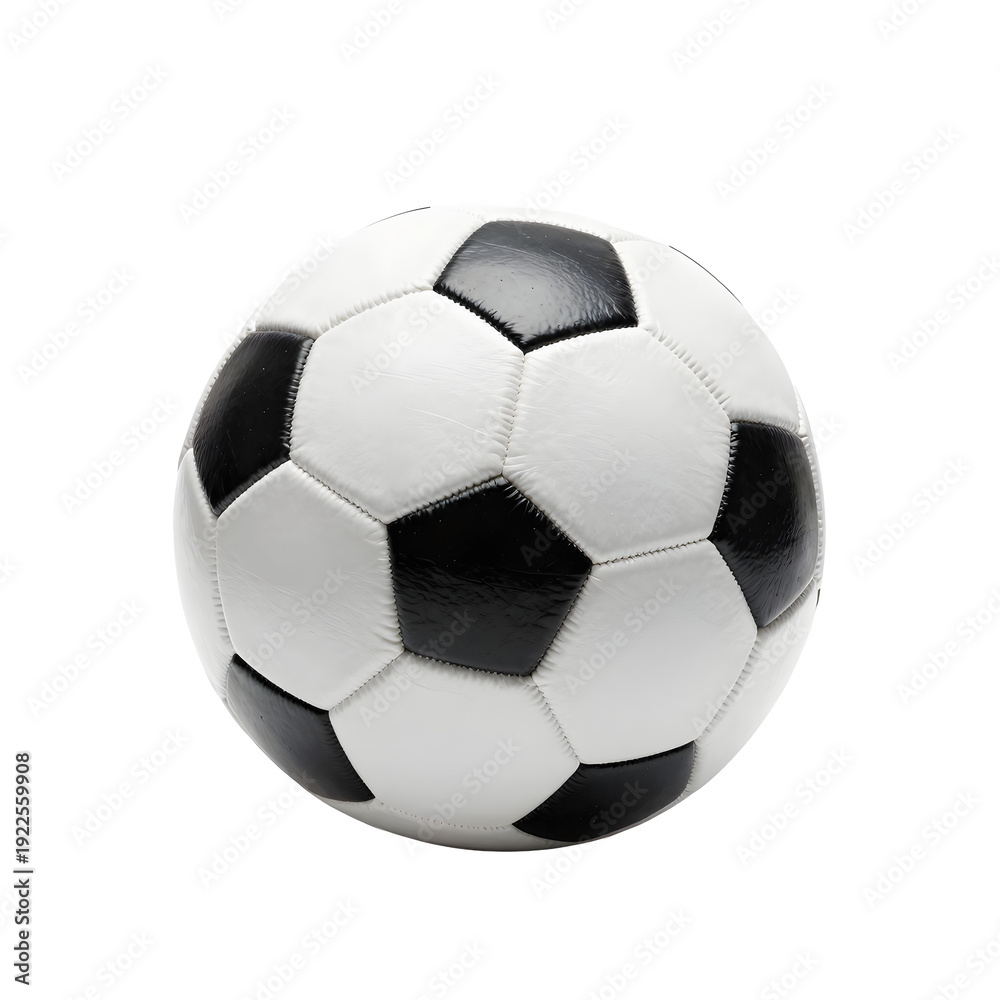 Fototapeta premium Classic soccer ball in black and white resting on a white surface