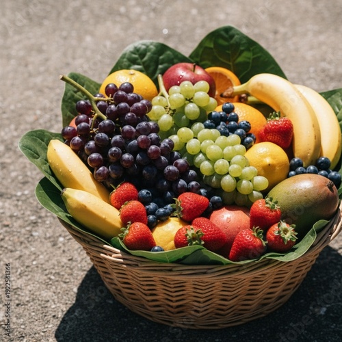 fruit basket with fruits .