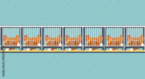 A row of identical cages each containing a small fluffy orange animal possibly a cat or a fox looking out.