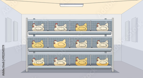 A collection of cute cartoon cats in various colors each with a unique expression arranged neatly on shelves.