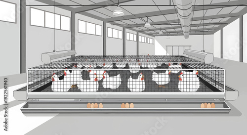 Modern Livestock Farming System with Automated Feeding Troughs.