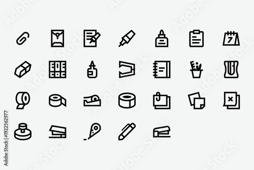 Office Stationery Line Icon Set