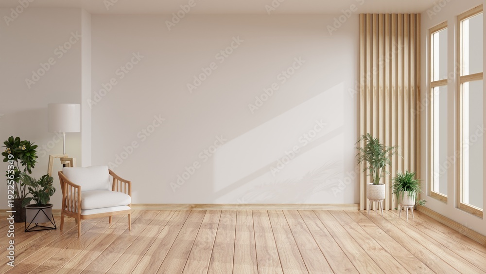 Fototapeta premium Minimal Living Room Interior with Empty Wall and Natural Light.3d rendering.