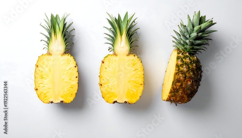 Three pineapples on white background