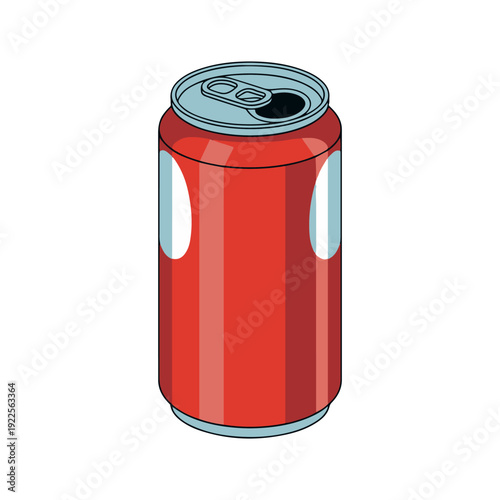 Red soda can with sleek design stands upright on a plain background