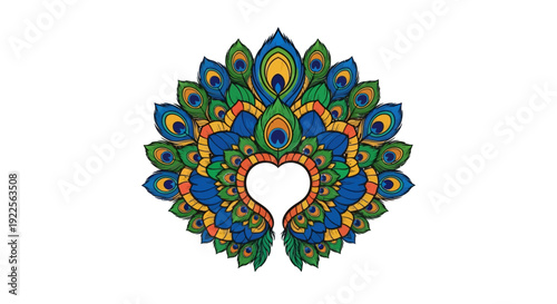 Vibrant Peacock Illustration Featuring Heart-Shaped Design and Intricate Details Creating a Stunning Visual Effect