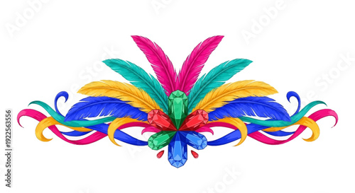 Vibrant Illustration Featuring Feathers, Colors, and Decorative Elements in a Whimsical Design