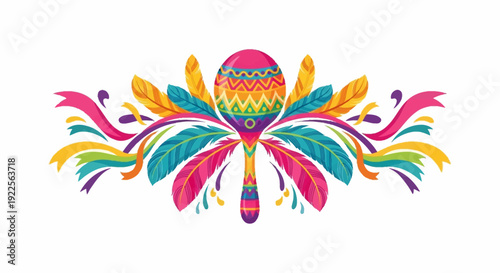 Vibrant Illustration of a Cultural Drum Surrounded by Swirling Patterns and Colors