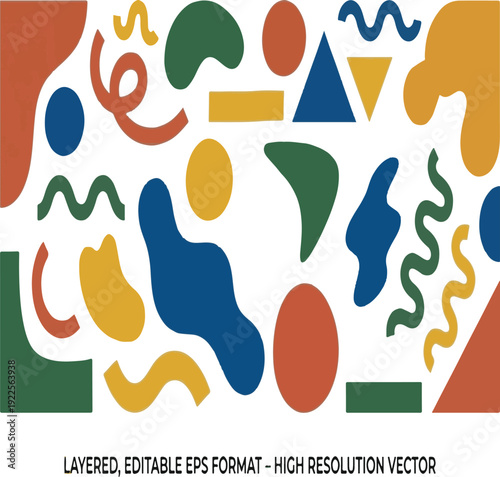 Abstract organic shapes and geometric hand drawn elements se