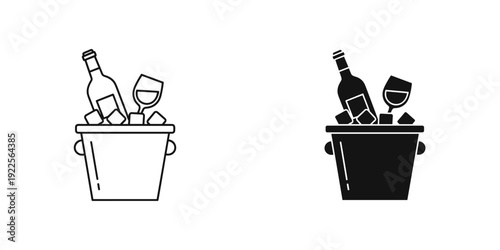Wine bottles and glasses in ice bucket vector illustration minimalist celebration chilling