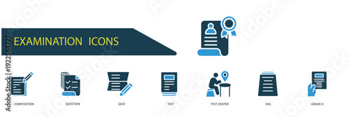 examination icons set outline and Flat Style,transparent background