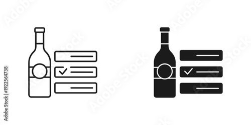 Empty wine bottles with checkboxes for selection and quality approval in minimalist flat design