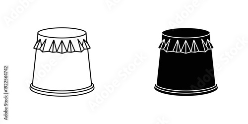 Black and white snare drum illustration isolated on transparent background for music and percussion design