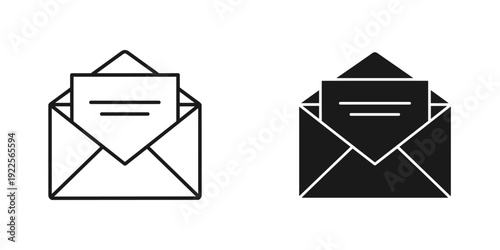 Minimalist paper envelope icon set with open and closed mail vector design for business communication and digital messaging
