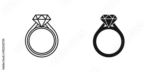 Diamond engagement rings set black white line art minimalist jewelry illustration vector design wedding proposal