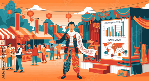 Man in traditional attire presenting data on a large screen.