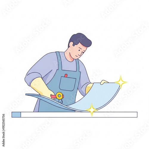 Male metalworker bending sheet metal with tools at workbench  