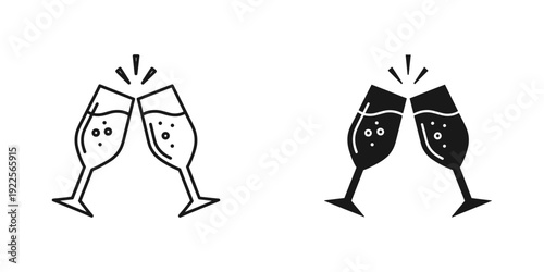 Celebration champagne glasses clinking cartoon vector illustration isolated on white background festive mood