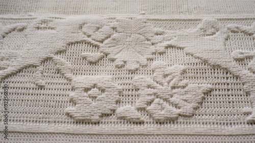 Close-up of Intricate Floral Pattern on White Fabric