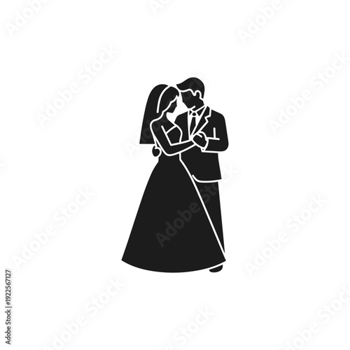 Fotografie Bride and groom silhouette wedding embrace black and white minimalist romantic c