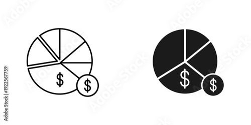 Split dollar sign pie chart finance concept vector illustration minimalist black white money division budget analysis