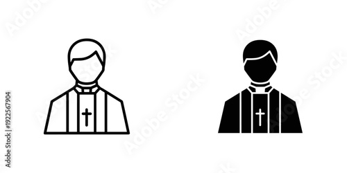 Minimalist priest and clergy silhouette icons set for religious faith and church design elements vector illustration