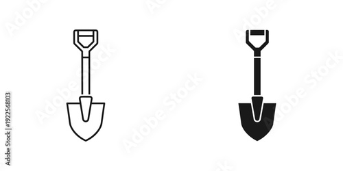 Black and white garden shovels isolated on white background for planting and gardening tools concept