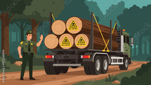 Forest Ranger Inspects Truck Carrying Radioactive Logs.