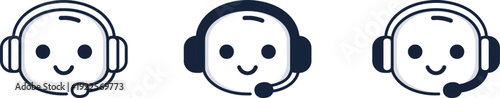 Happy Customer Service Headset Icons - Three Styles Vector