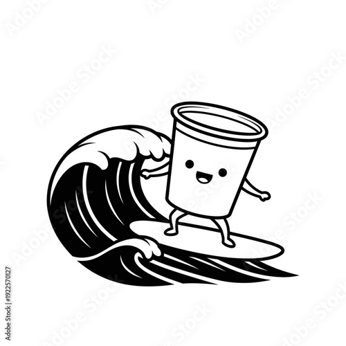 Cute Cup Surfing Wave