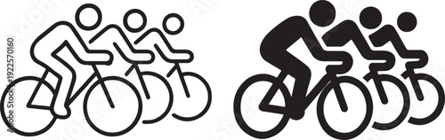 Many people riding bicycles bold linear icon.