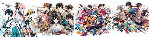 Contemporary Anime Vector Art set Japanese Touch on white background