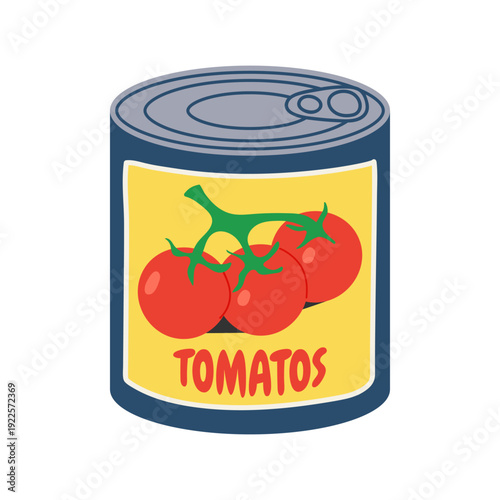 Pickled tomatoes in a metal tin can. Vector illustration. Isolated.