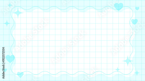 パステル水色のキラキラハート装飾フレーム背景 16:9サムネイル向けグリッドデザイン