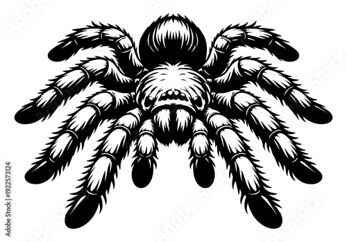Tarantula Spider Detailed Silhouette, Creepy Crawling Arachnid With Hairy Legs, Halloween Horror Illustration, Bold Black And White Graphic