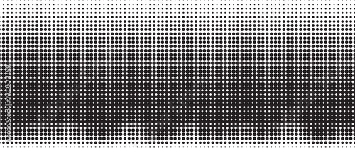 Dotted halftone gradient texture. Fading polka dot background. Repeated dots gradation pattern. Black and white vanishing comic pop art backdrop. Horizontal halftone raster effect wallpaper. Vector
