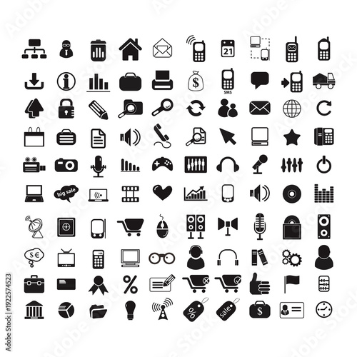 PBusiness and Office Solid Icon Set – Corporate, Communication, Finance and Productivity Symbols Collectionrint